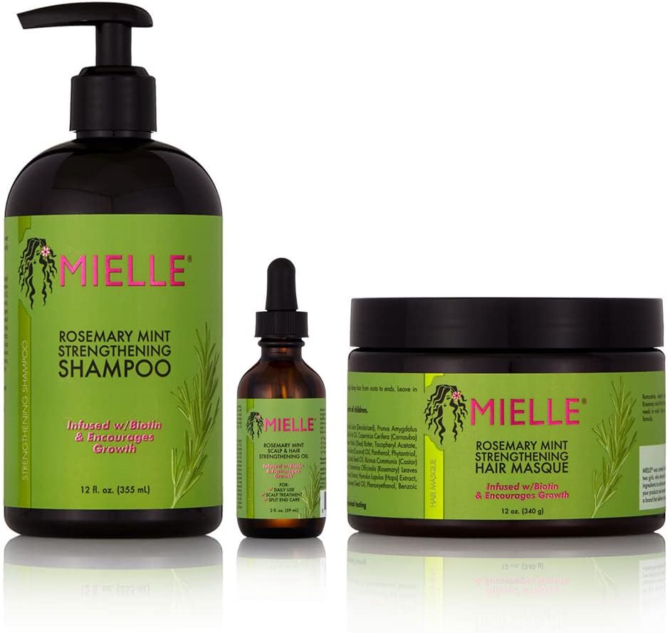 mielle rose mint strengthening shampoo mask and rosemary scalp hair oil